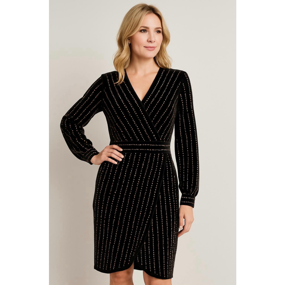 Women's Uonbox Black Gold Studded Long Sleeve Bandage Dress XL Glam Evening Chic